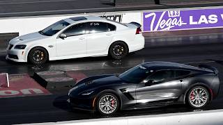 Black 2005 To 2013 Chevy Corvette Vs. White 2008 or 2009 Pontiac G8 Drag Race 4K UHD LS Fest