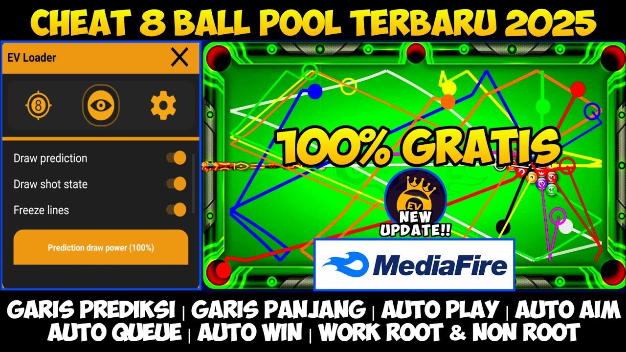 GRATIS‼️ CHEAT 8 BALL POOL TERBARU 2025 AIMTOOL GARIS PANJANG NEW UPDATES!! 🥶👽