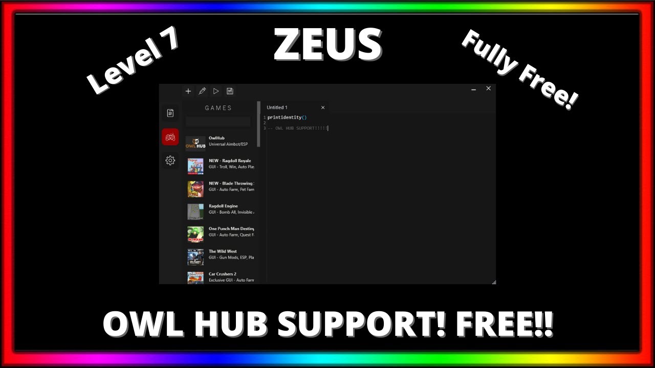 Zeus Free Roblox Exploit Owl Hub Support Level 7 Any Game Best Free Hack Script Executor Youtube - level 7 roblox copy any game script youtube
