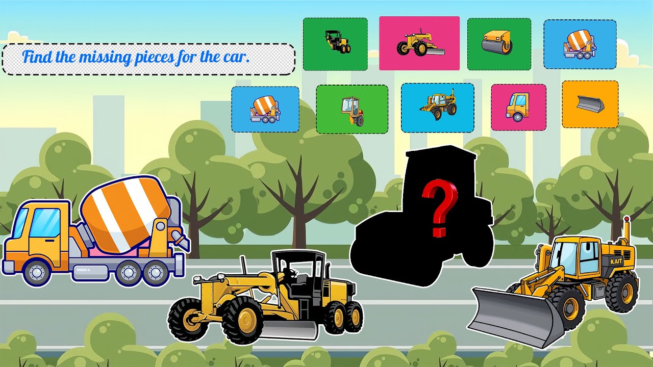 Find the Missing Construction Vehicle 🧩 | Concrete Mixer, Grader & Wheel Loader | Vehicles Animation