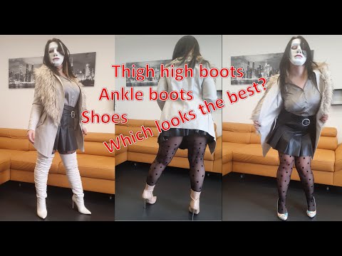 Beautiful Model Wearing White Leather Furry Coat Testing Different High Heel Footwear! ❤️️😍❤️️