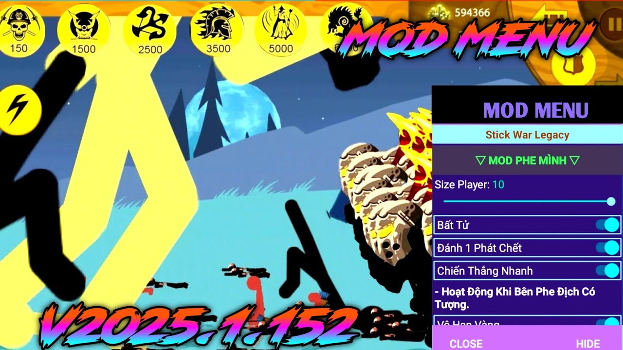 Меню мода Stick War Legacy 2025.1.153 Разблокировать скины ☑️