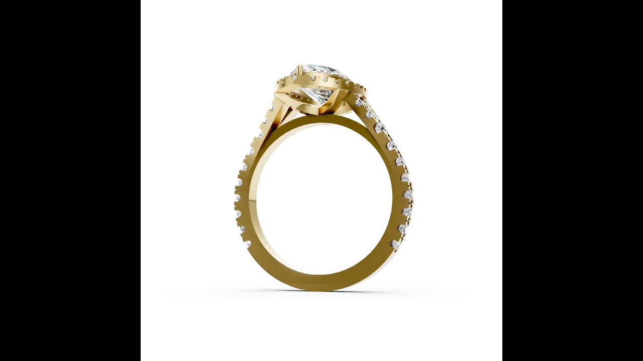 Marquise Cut Halo & V-Split Shank Pavé Diamond Ring