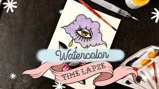 Rose Eye watercolor painting ~ tattoo flash Timelapse