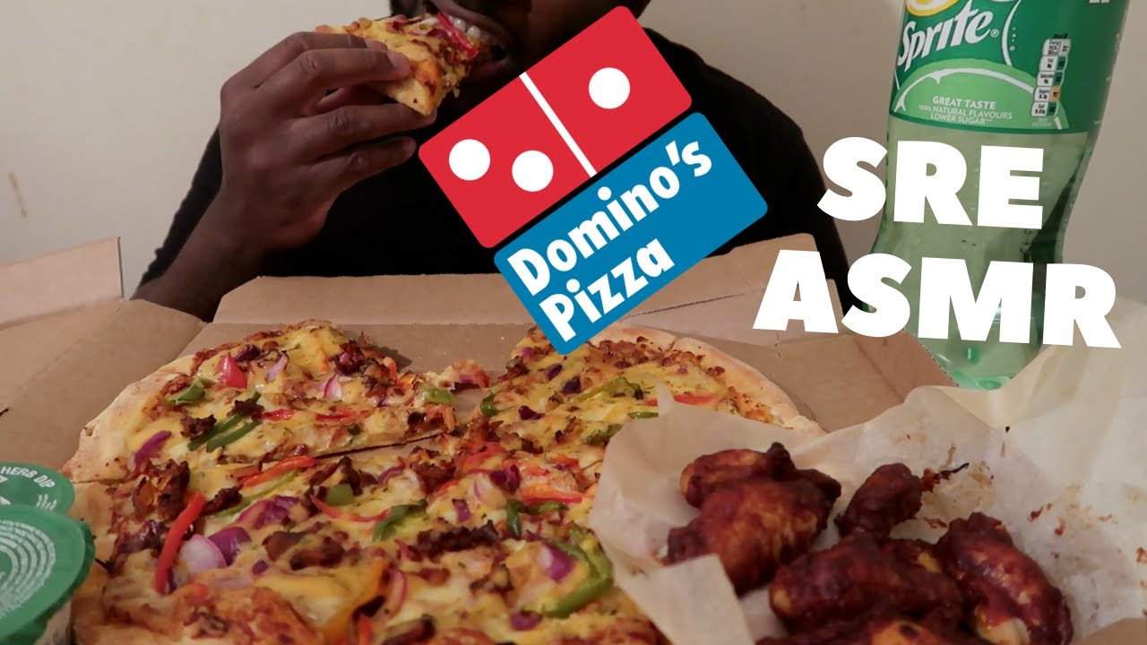 ASMR Domino's Pizza Large Mexican meat feast Pizza with spicy wings *NO TALKING* Eating sounds