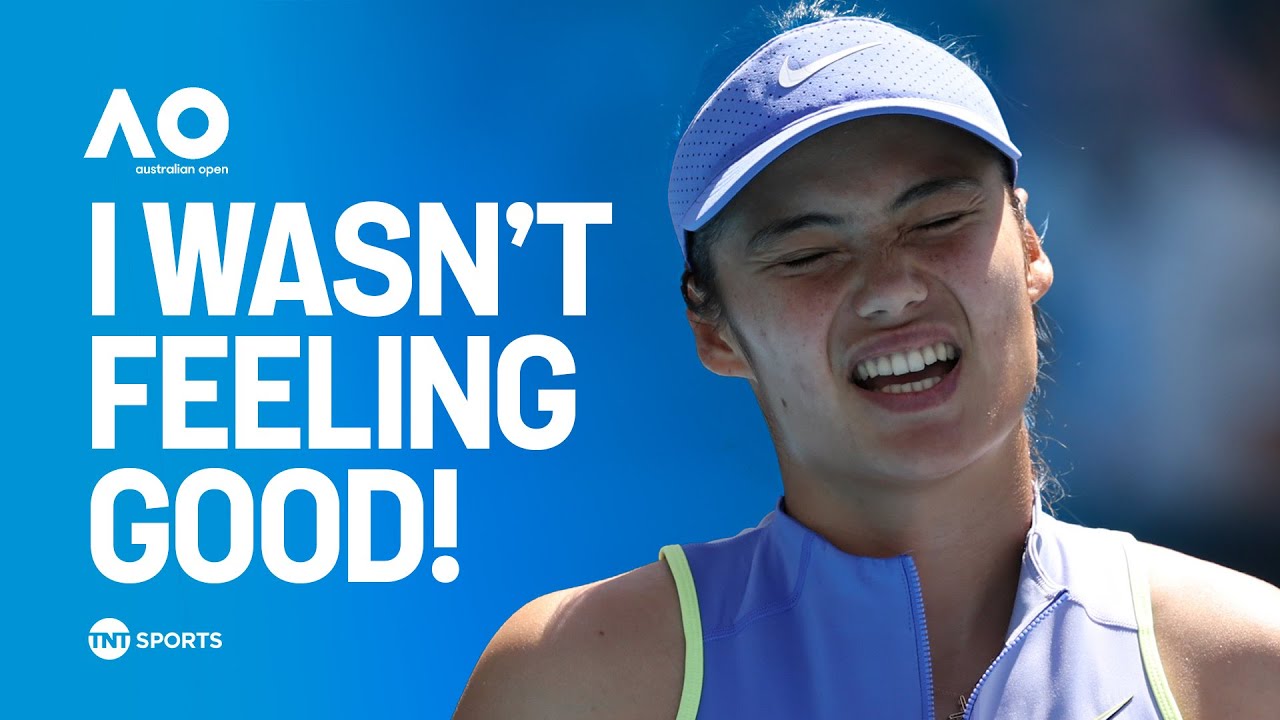 Emma Raducanu reacts after crashing out of Australian Open in straight sets defeat