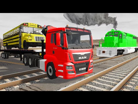 🔴Double Flatbed Trailer Truck vs Speedbumps Train vs Cars Beamng.Drive