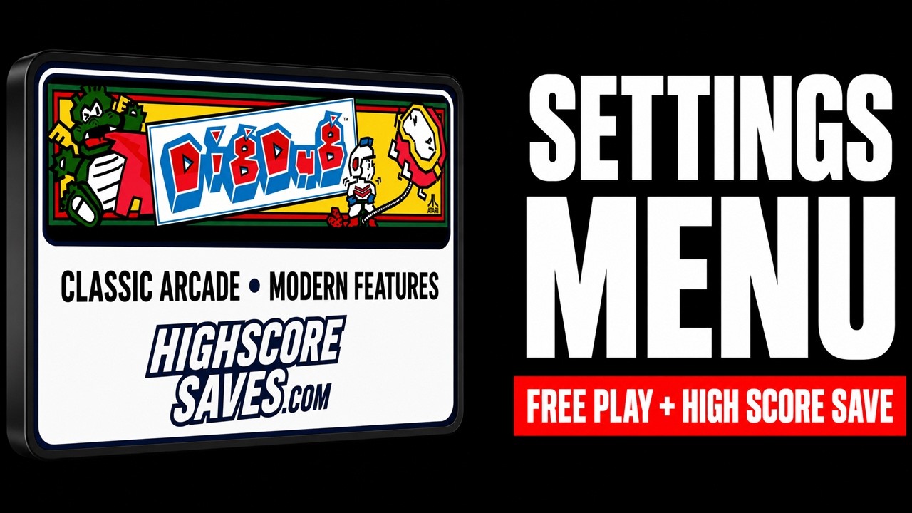 Dig Dug Free Play and High Score Save Kit settings menu video preview