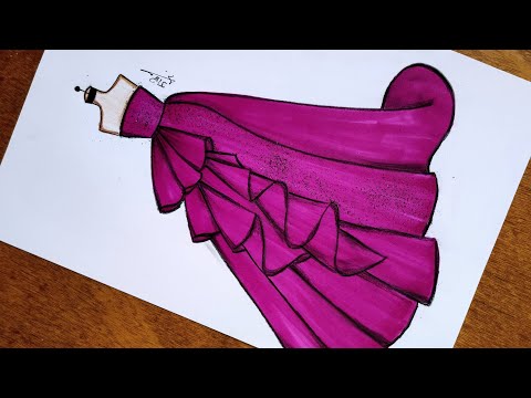 تعلم رسم فستان سهرة جميل سهل جدا للمبتدئين رسم فساتين 