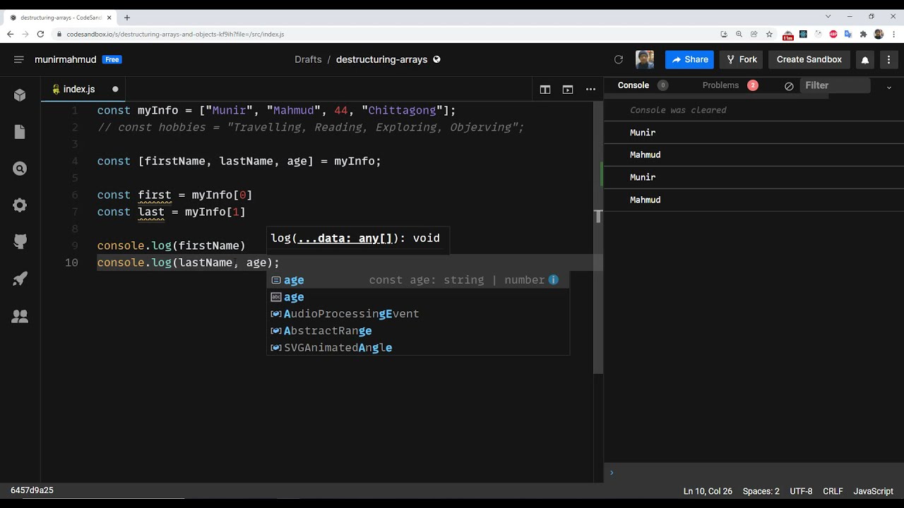 How to destructure data from Array - YouTube