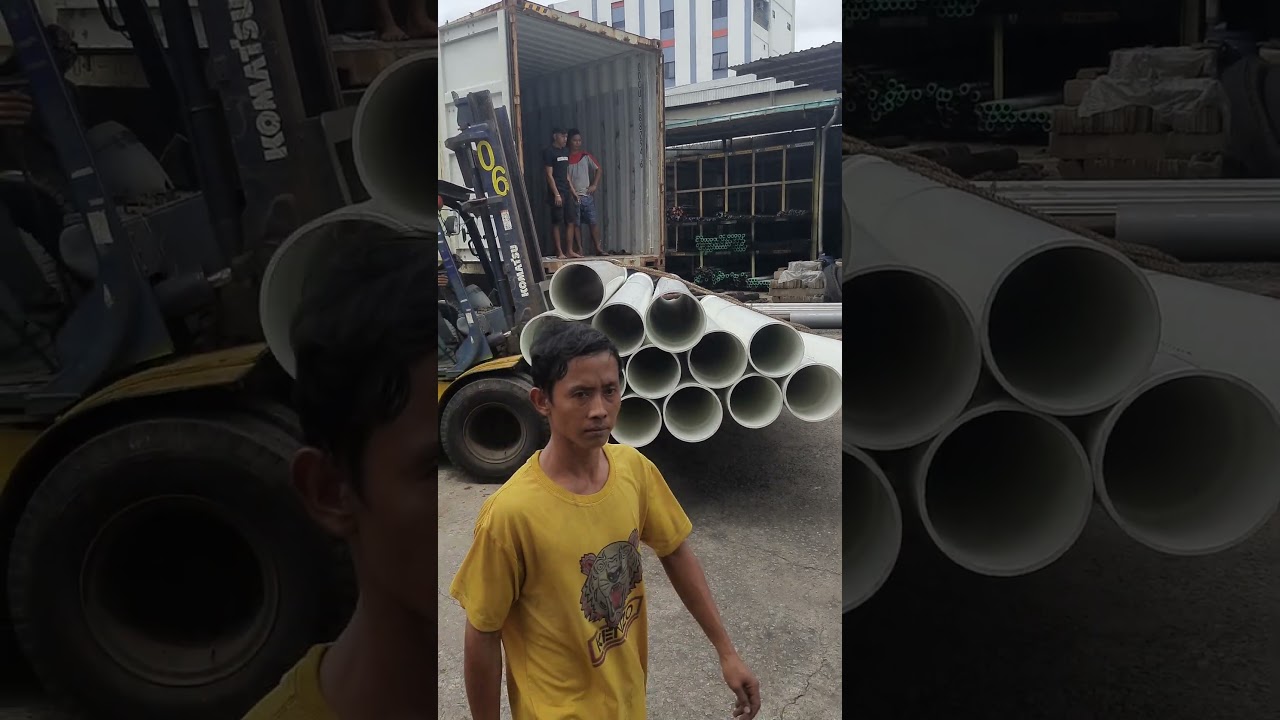 bongkar isi container pipa upvc