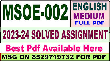 msoe 002 solved assignment 2023-24 || msoe 002 solved assignment 2024 in english || ignou msoe002