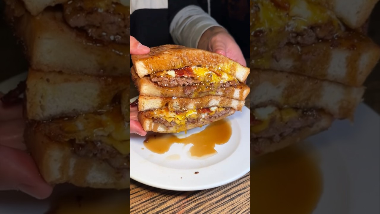 The FRENCH TOAST BURGER from Craftsman Row in Philadelphia, PA! Sweet & savory heaven. #DEVOURPOWER