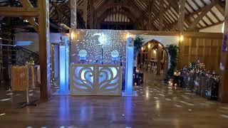 NGB Discos: Wedding DJ setup with disco ball at Rivervale barn wedding venue
