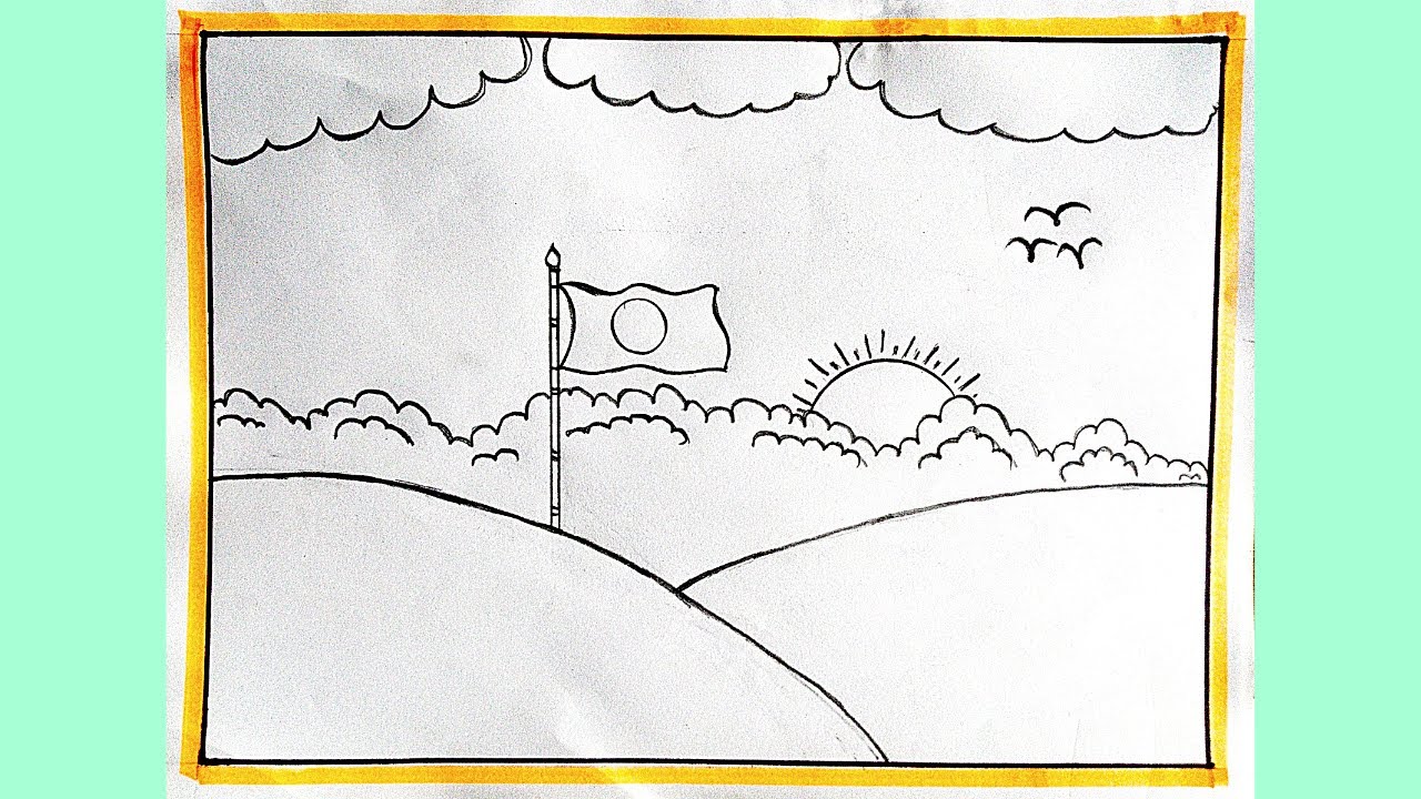 Bangladeshi flag Scenery Drawing and Painting Drawing a scene of the