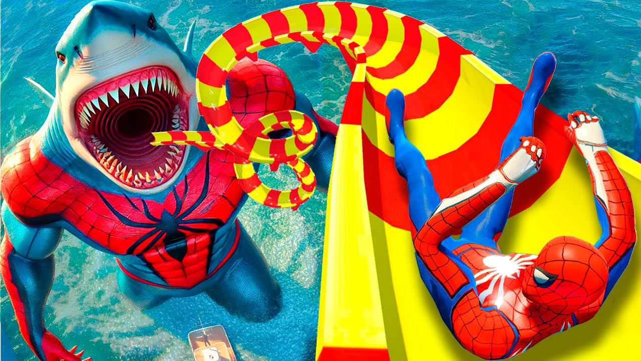 CRAZY WATER PARK IN GTA 5! SPIDER-MAN VS SHARK in Water Challange #spiderman #waterslides