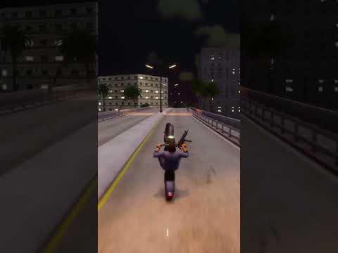 Vice City — Tommy lifts the front wheel of his motocross bike then falls off the bridge