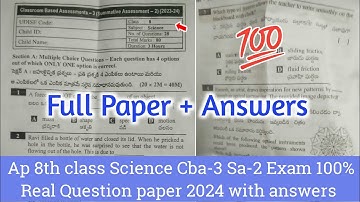 💯real Ap 8th class physics Cba-3 Sa-2 full question paper and answer 2024|8th Sa2 physics answer key