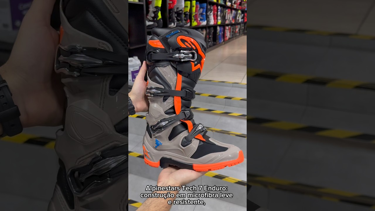 Bota Alpinestars Tech 7 Enduro Preto Cinza Laranja Fluo Moto Braga