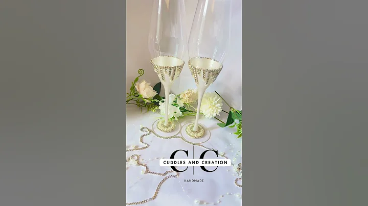 Elegant Wedding Champagne Flutes  Handcrafted Rhinestone & Pearl Toasting Glasses
