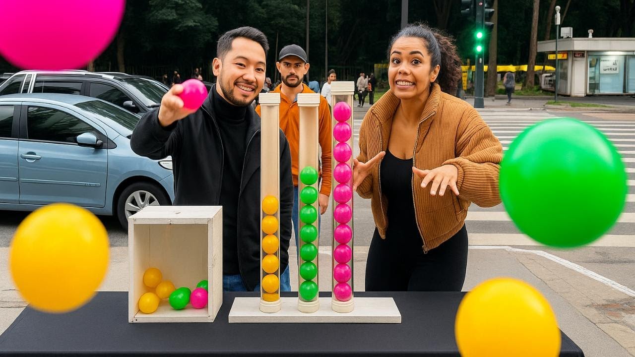 DESAFIO DA BOLA COLORIDA NO TUBO