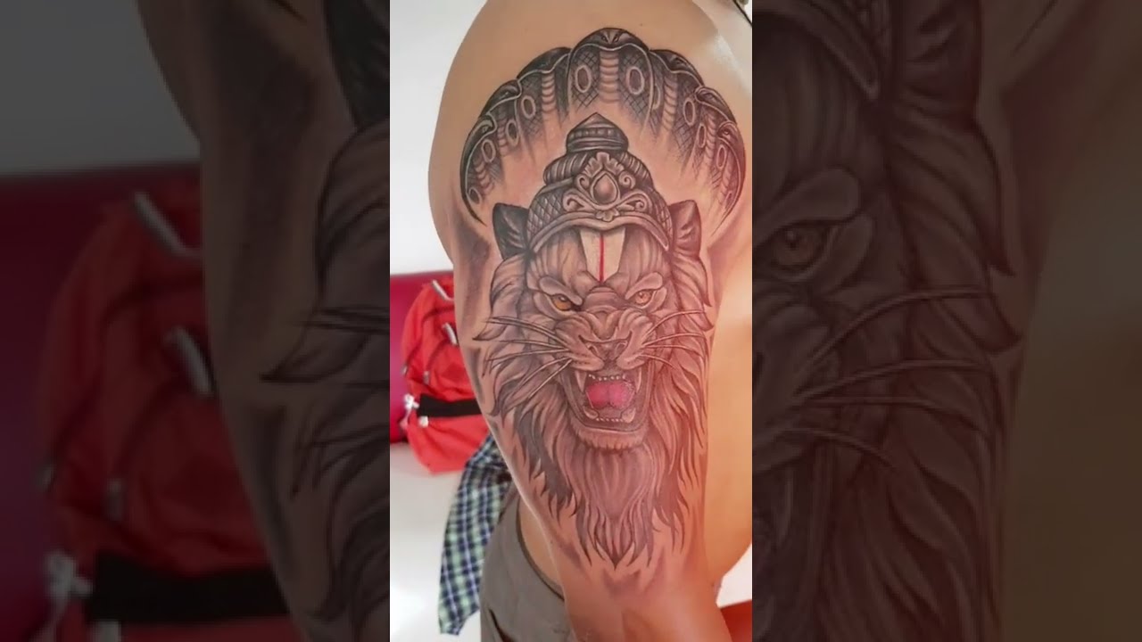 narasimha face tattoo  Google Search  Tatouage lion Tatouage homme  Idées de tatouages