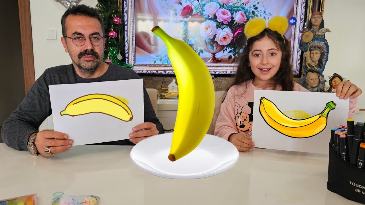 ESMA ve BABASI ÇİZ YADA YE CHALLENGE ماما جابت بيبي - جنى مقداد | طيور الجنة
