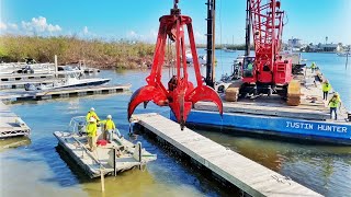 Hurricane Ian Recovery  Pulling Sunk Pilings at Salty Sam's Marina