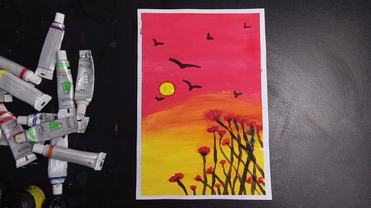 Beautiful Sunset Landscape Painting 🌅 | Easy Acrylic Art for Beginners 🎨 | 