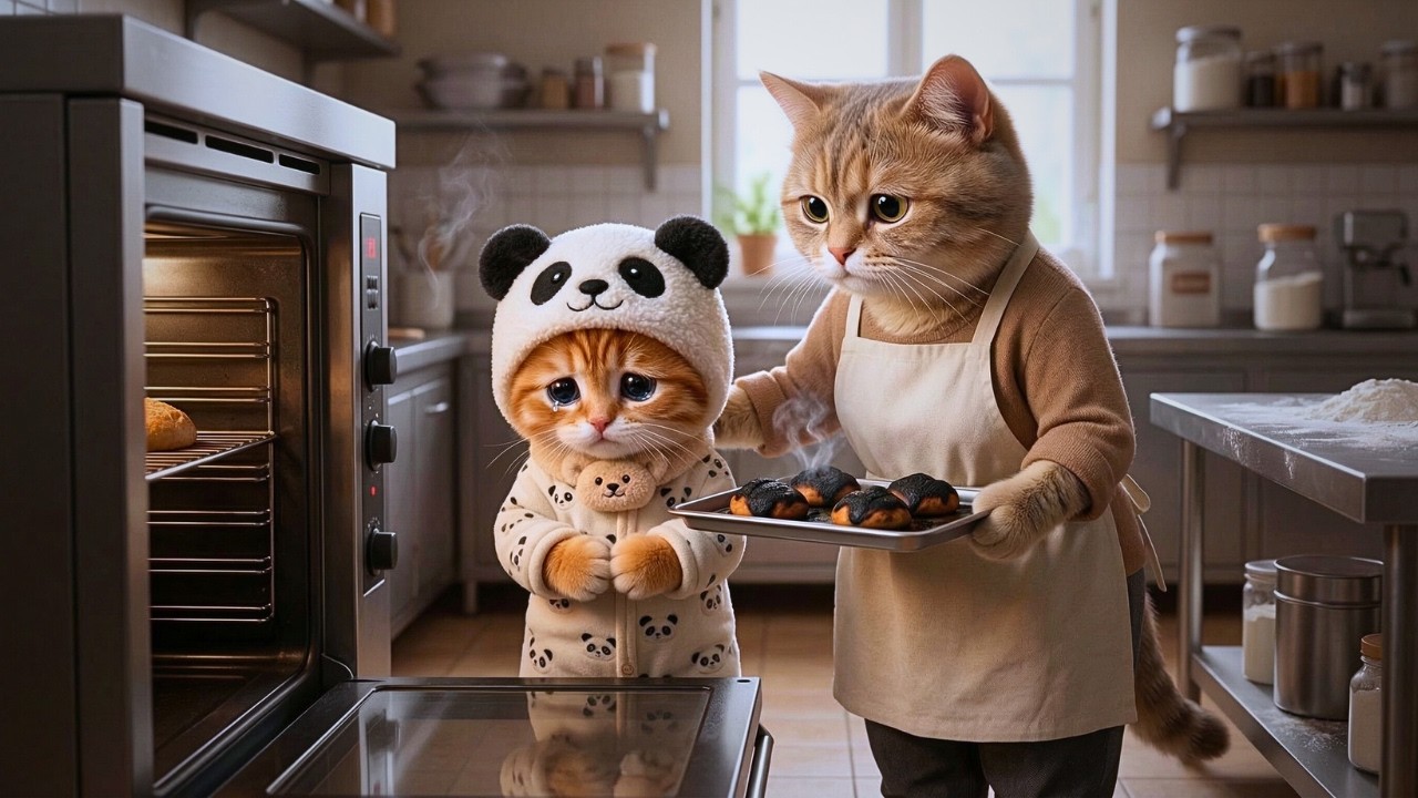 Baby Cat Accidentally Burns the Cake… Mama Cat Can't Believe the Result 🎂😹!