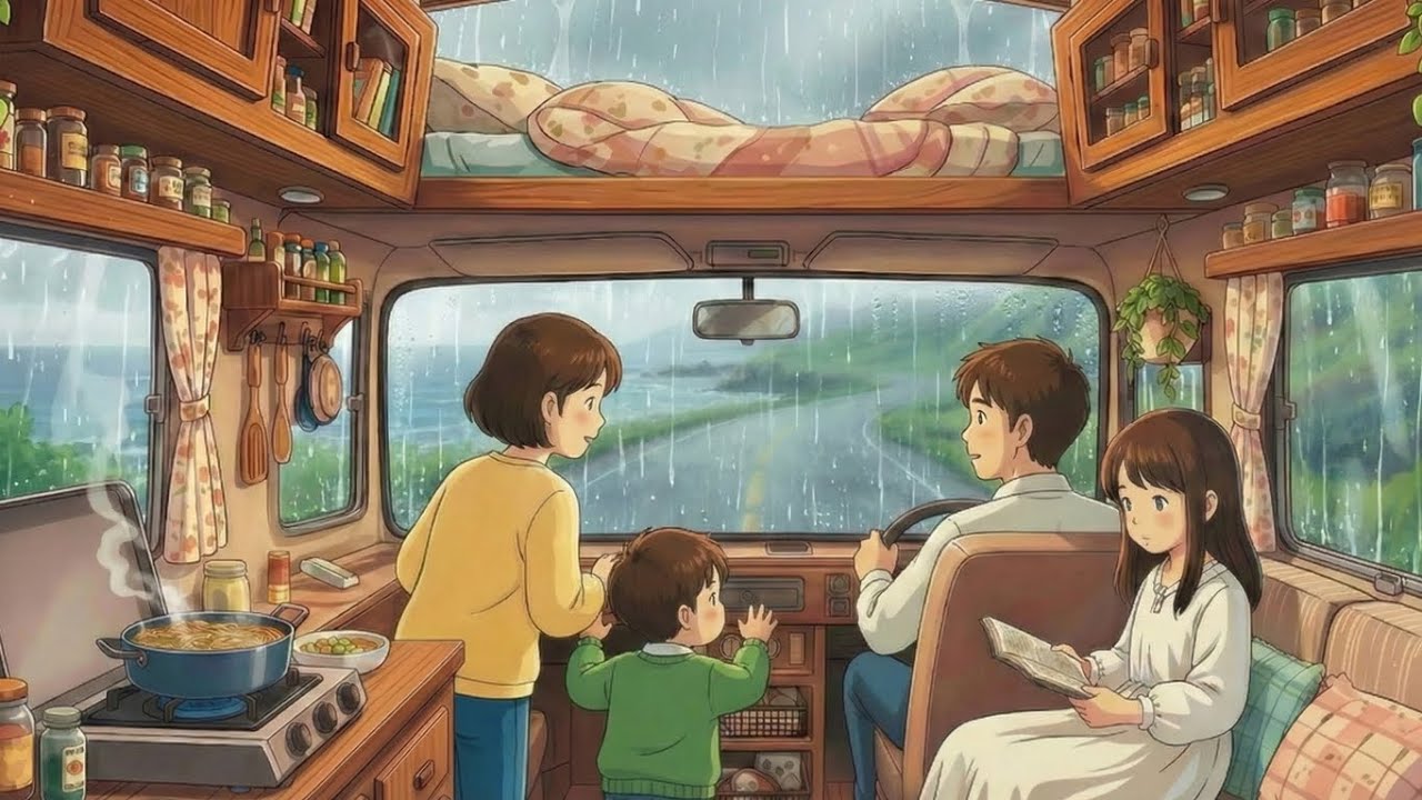 Cozy Rainy Day in Our Mobile Home 🌧️ | Ghibli-Style Story - YouTube