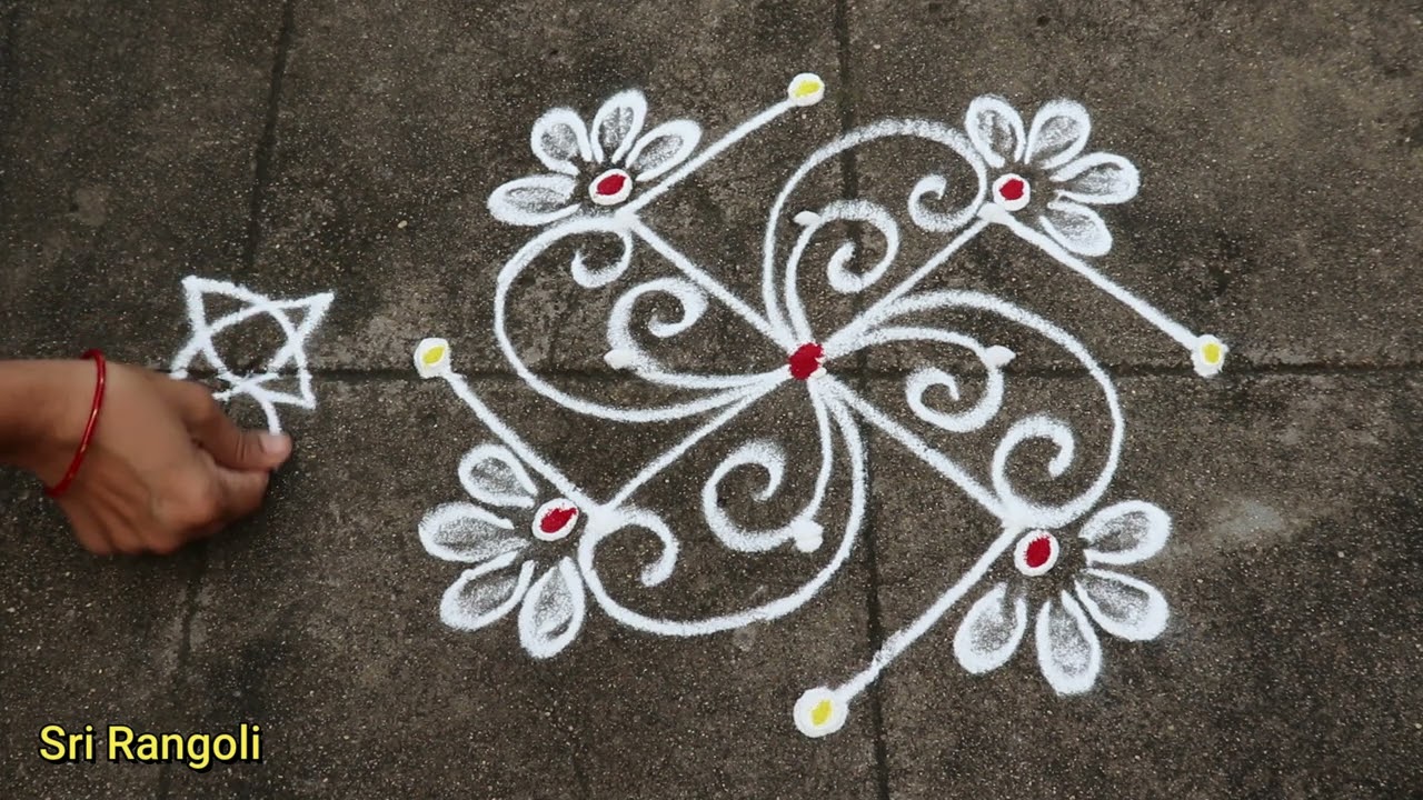 2 min Rangoli Designs🌻 5x1 dots Small Muggulu 🌻Friday Rangoli Designs🌻Side Border Rangoli Design