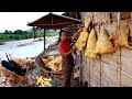 survival in the rainforest-Found papayas with beef skin & cooking -Eating delicious HD