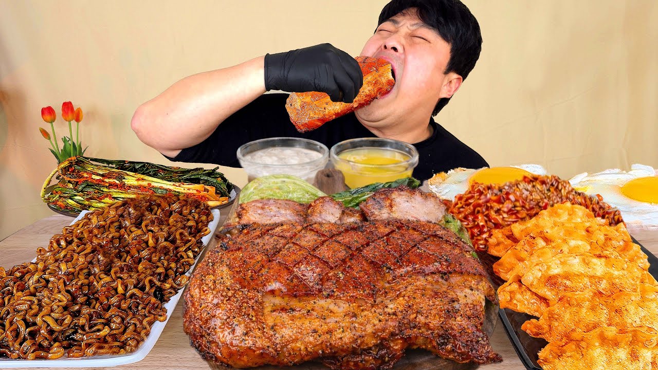 MUKBANG | Лапша из черной фасоли, свиная грудинка, пельмени, кимчи, корейские блюда!