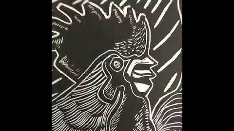 Rooster in the moonlight linocut print