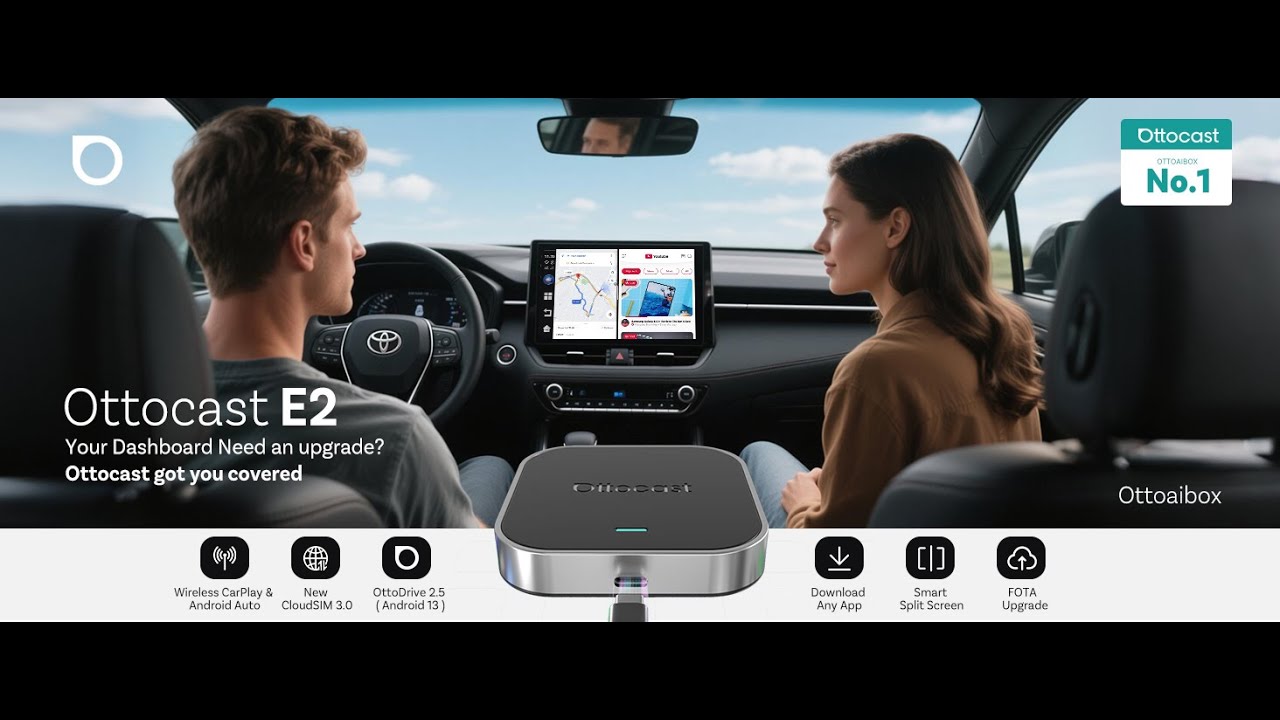 Ottocast E2 AI Box CarPlay対応 YouTube Ottocast E2 OttoAibox 2026 – Android 13 Car Streaming Box with