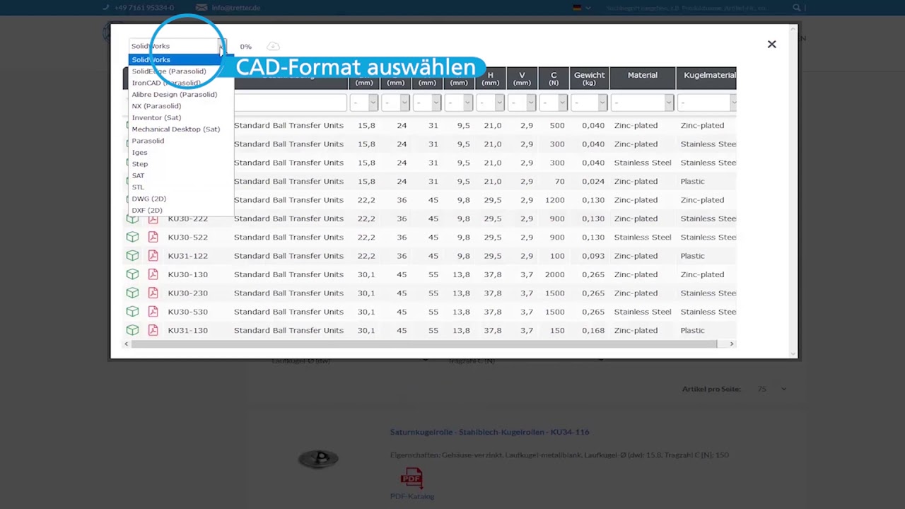 CAD-Daten-Download über Kategorieseite auf tretter.de – Tutorial