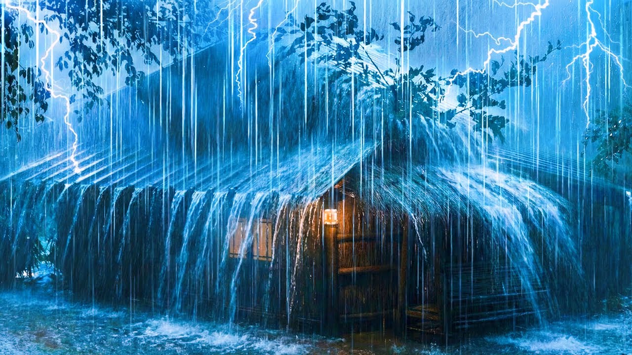 Deep Rest and Sleep in an Old Cabin in the Forest with Heavy Rain & Powerful Thunder on a Tin Roof