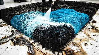 Extreme Shag Rug Cleaning | Black Sludge Removed from a Soft Blue Rug ASMR screenshot 1