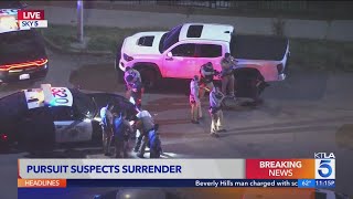 | Los Angeles Car Chases High-speed pursuit suspects surrender after barricade in Los Angeles County