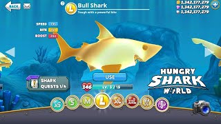 Hungry Shark World BUT I PLAY WITH THE GOLDEN BULL SHARK WITH THE FRENCH SKIN! HACK MOD APK GEMS screenshot 4