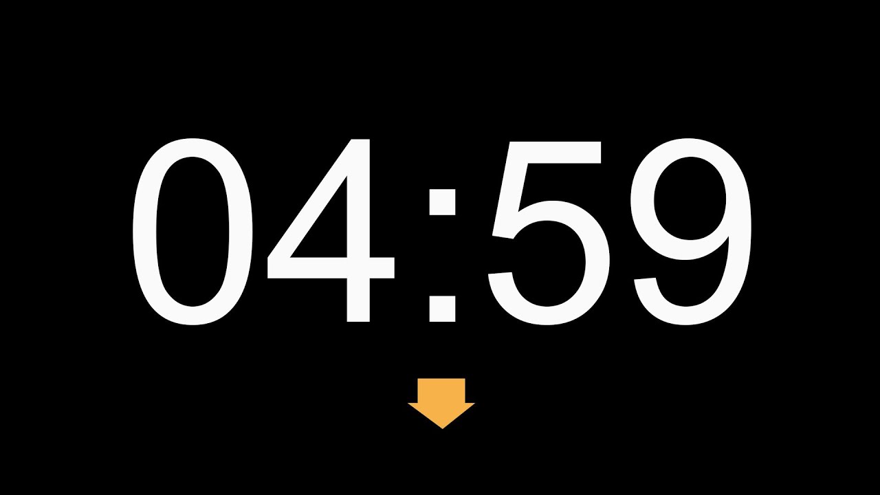 5 Minutes Countdown Timer 04:59 to 00:00 (300 Seconds) #4k - YouTube