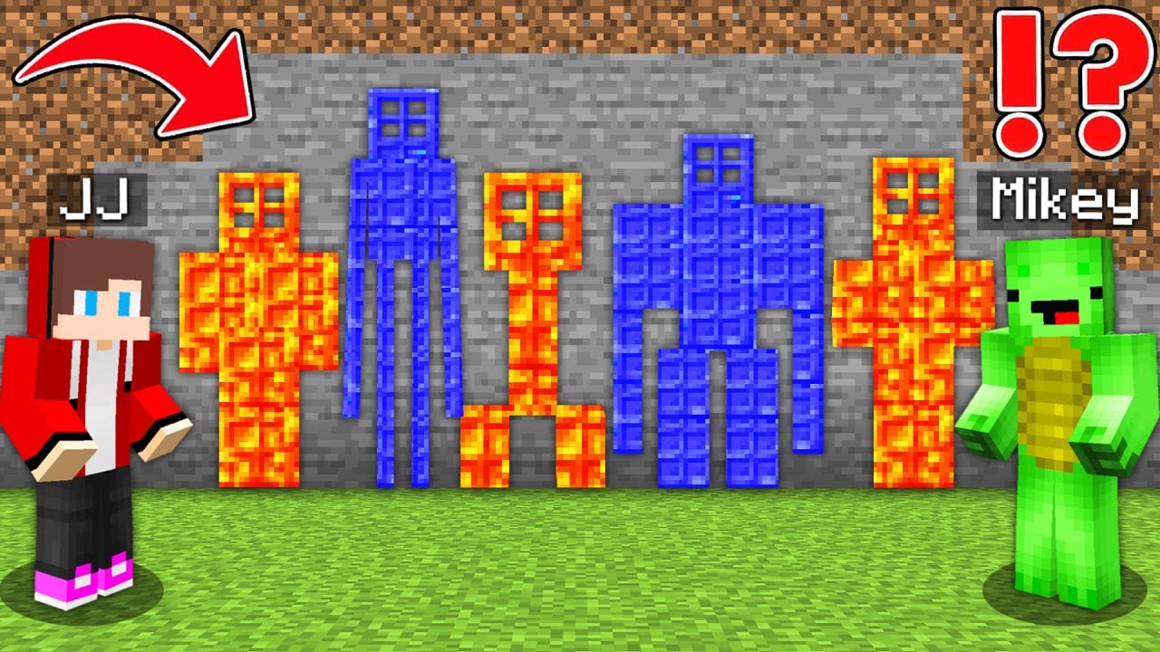 JJ and Mikey Found LAVA WATER DOORS of MOBS IRON GOLEM, CREEPER, VILLAGER in Minecraft
