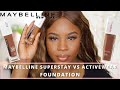 Maybelline superstay 24 hr vs active wear 30 hr foundation  review  wear test  oily skin  brown