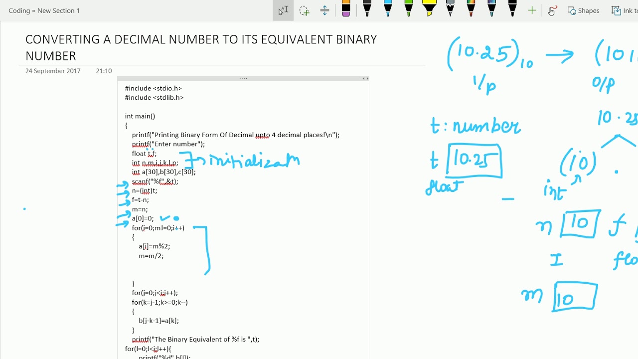 PROGRAM FOR CONVERSION OF DECIMAL NUMBER TO BINARY NUMBER - YouTube