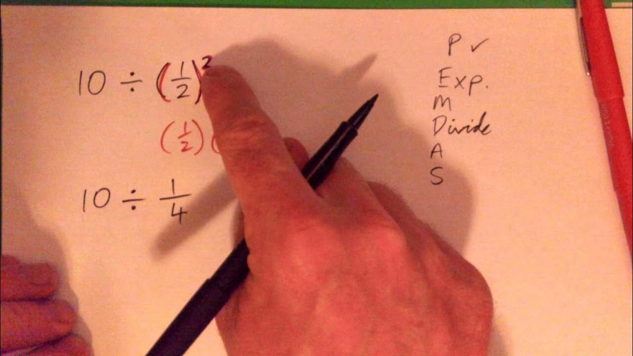 Order of Operations with Fractions: 10 divided by (1/2)^2 - YouTube