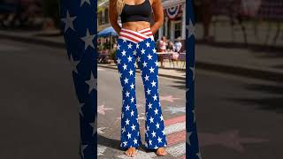 Best-seller: USA/American Flag Inspired Women's V-Crossover High Waisted Flare Leggings