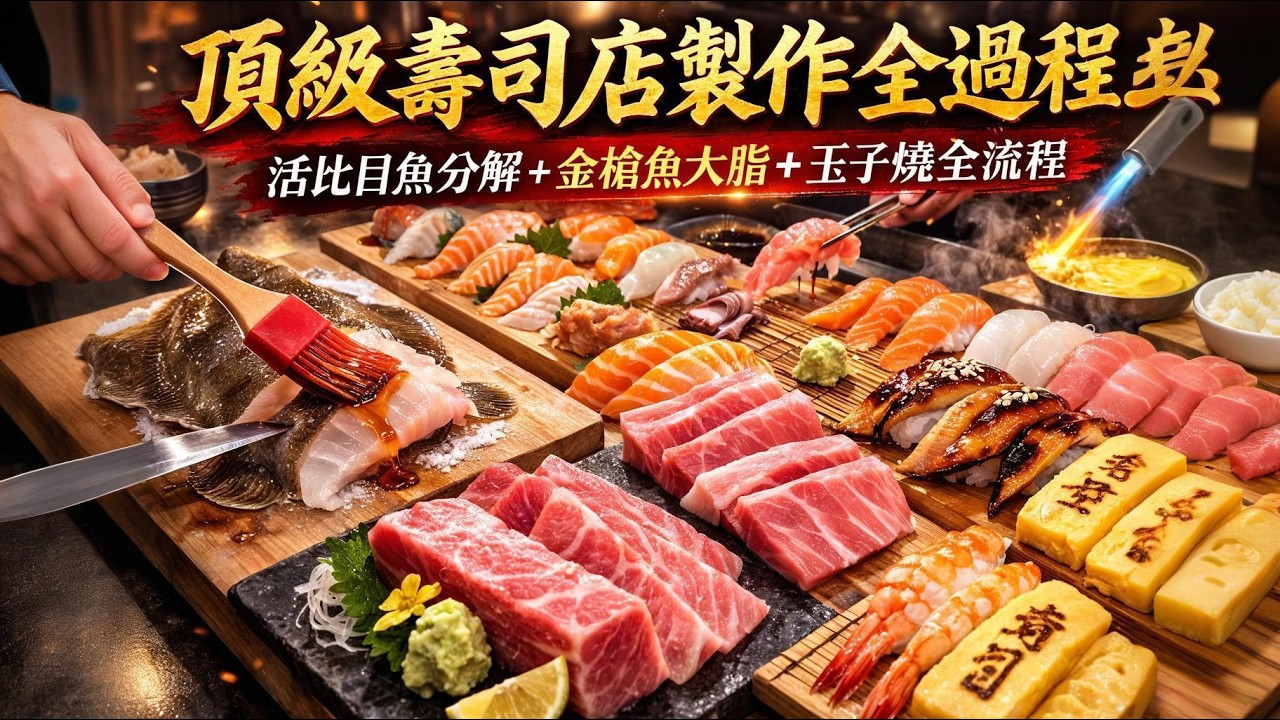 頂級壽司店製作全過程｜活比目魚分解＋金槍魚大脂切割太解壓！
