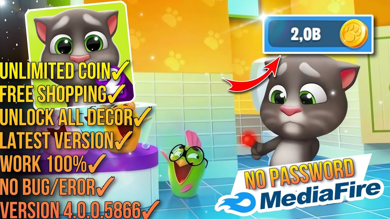 dwonload my talking tom 2 mod apk version 4.0.0.5866 unlimited coin and no password YouTube