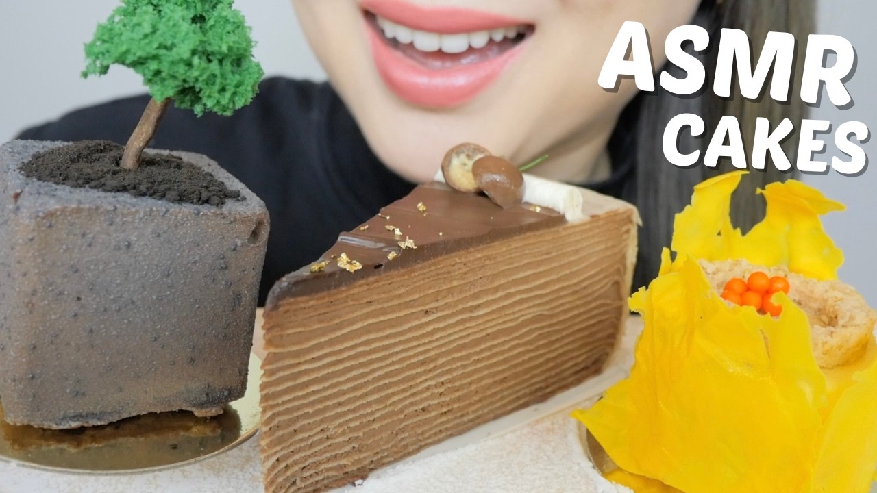 ASMR *Bonsai Tree, Siu Mai Mousse Cake with Hazelnut Chocolate Crepe Cake NO TALKING Eating Sounds